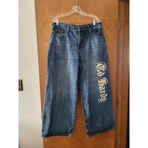 Ed Hardy Wide Leg Baggy Jean NWOT 34 Print Graphic Grunge Retro Women's Y2K 90s